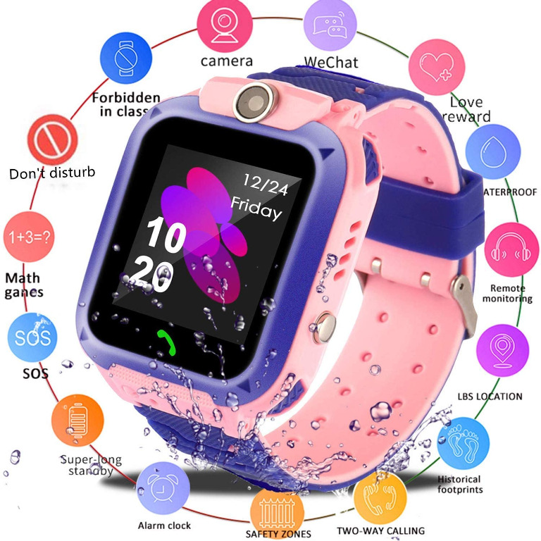 Upgrade Kids Smart Watch GPS Tracker IP67 Waterproof Touch Screen Phone Smartwatch with SIM Slot Anti Lost SOS Camera Voice Chat Smart Wrist Watch Learning Toy Birthday Gift for 4 12 Years Boy Girl Su...