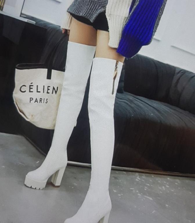 White thigh high heels outlet