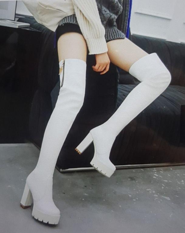 White thigh high new arrivals boots cheap