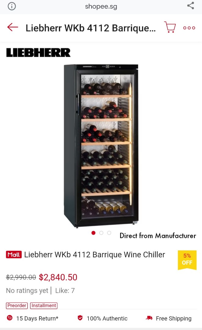 Wine Chiller Liebherr WKb 411202, TV & Home Appliances, Kitchen