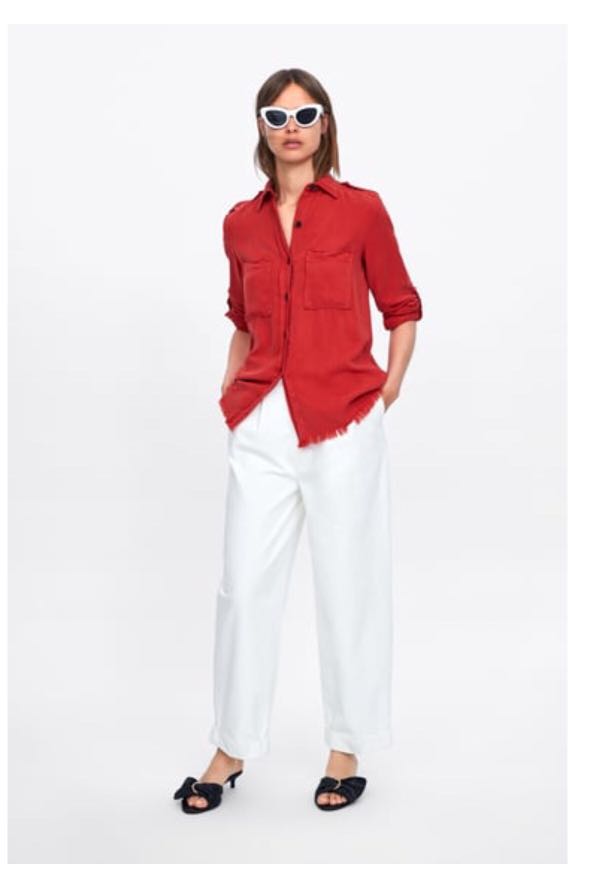 Zara Red Shirt, Fesyen Wanita, Pakaian 