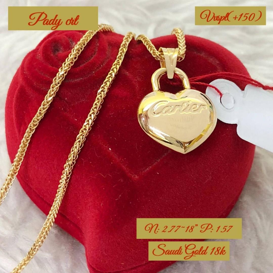18k Saudi Gold Necklace Foxtail Chain 18 Pady Cartier Heart Pendant Women s Fashion Jewelry Organizers Necklaces on Carousell