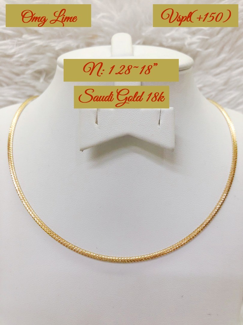 18k Saudi Gold Necklace Omega Chain Soft Gold 