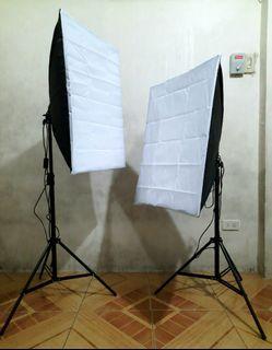 2pcs. SOFT BOX w/ BULB, STAND, REMOTE CONTROL, POUCHES & BAG (DIMMABLE & COMPACT PACKAGING)