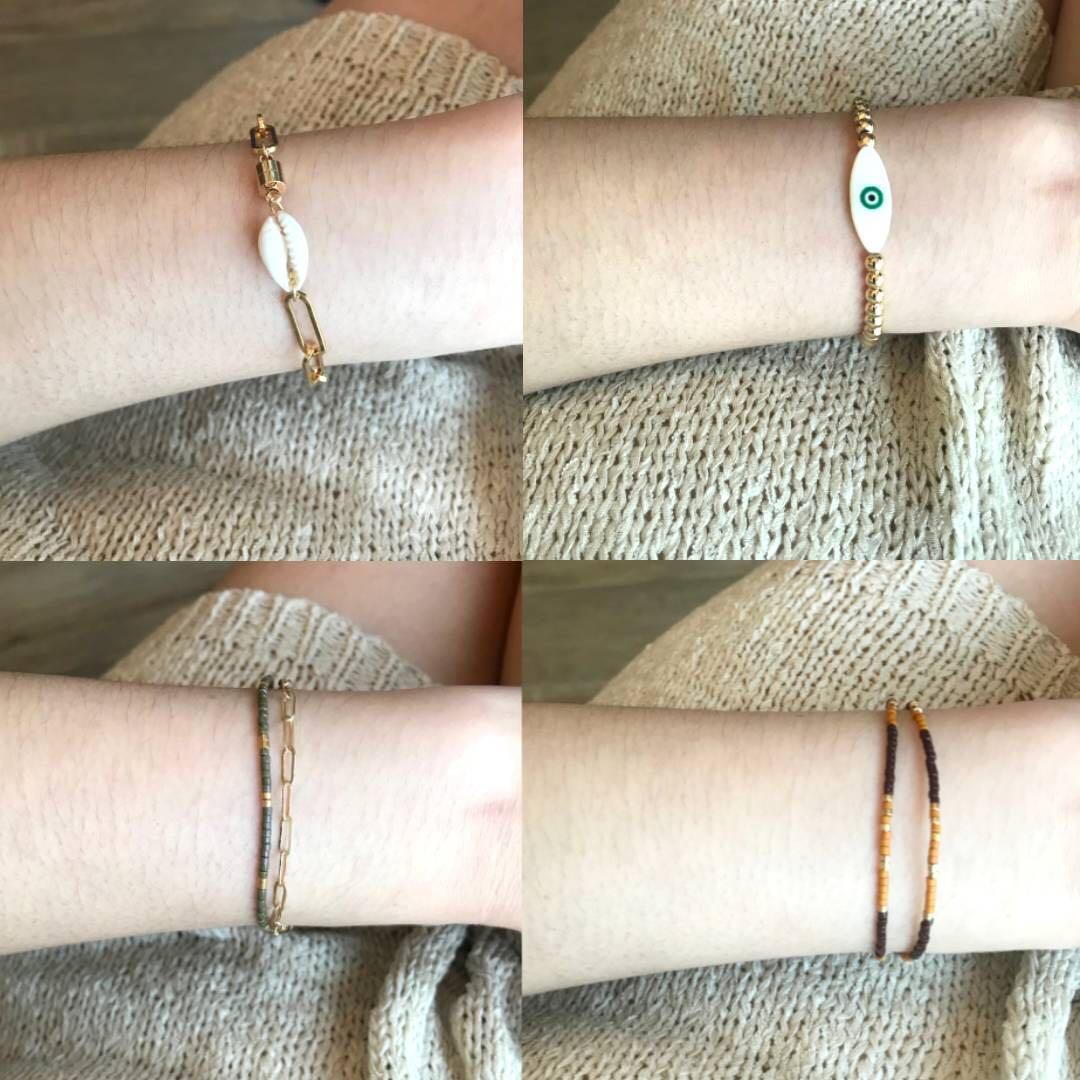14k Gold Plated Beaded Link Chain Adjustable Bracelets