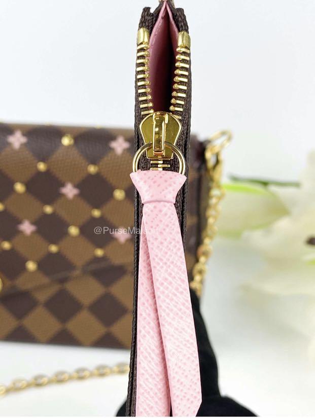 Authentic Brand New Louis Vuitton Limited Edition Felicie Pochette Damier Ebene Studs Rose Ballerine