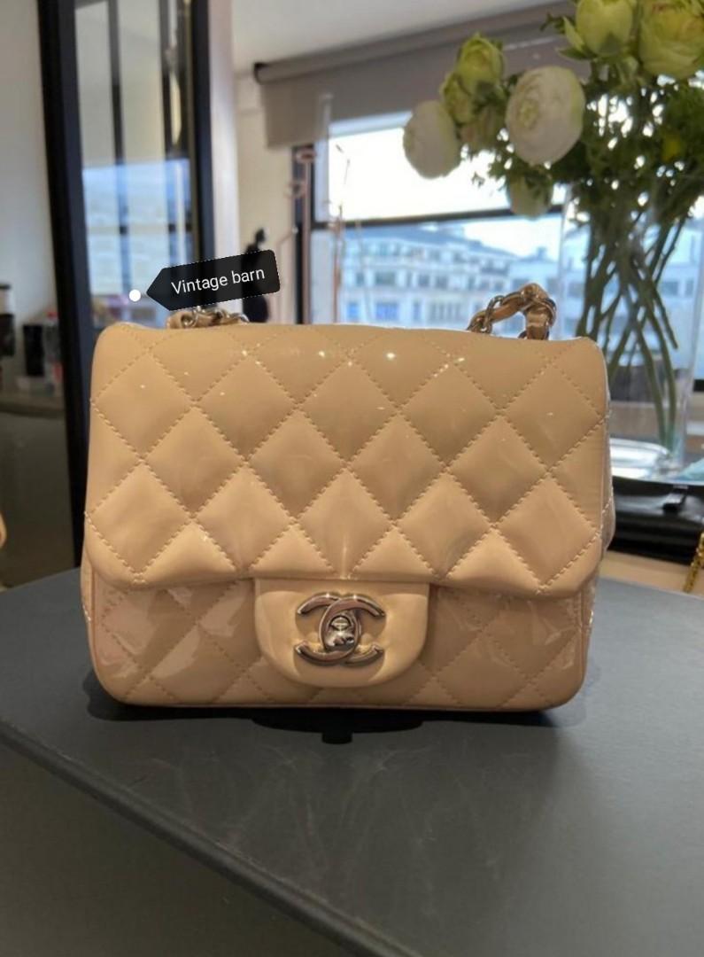 CHANEL Rare Mini Flap Dark Beige Quilted Patent Leather Classic Square Bag  in SHW, Luxury, Bags & Wallets on Carousell