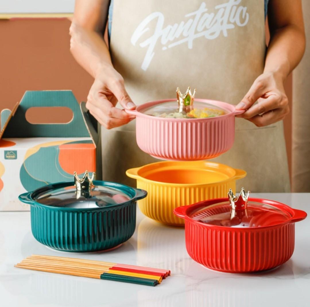 Crown Noodle Bowl Glazed Ceramic One Person Soup Bowl With Lip