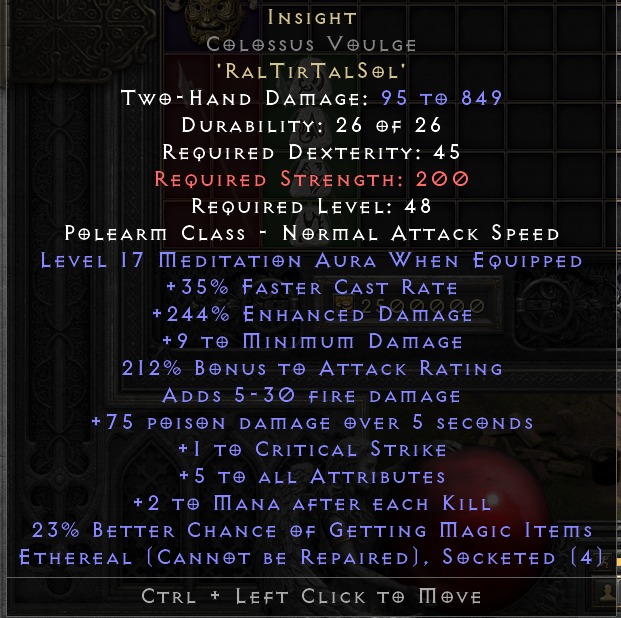 Diablo 2 Resurrected (D2R) 17 Mediation Ethereal Insight Colossus