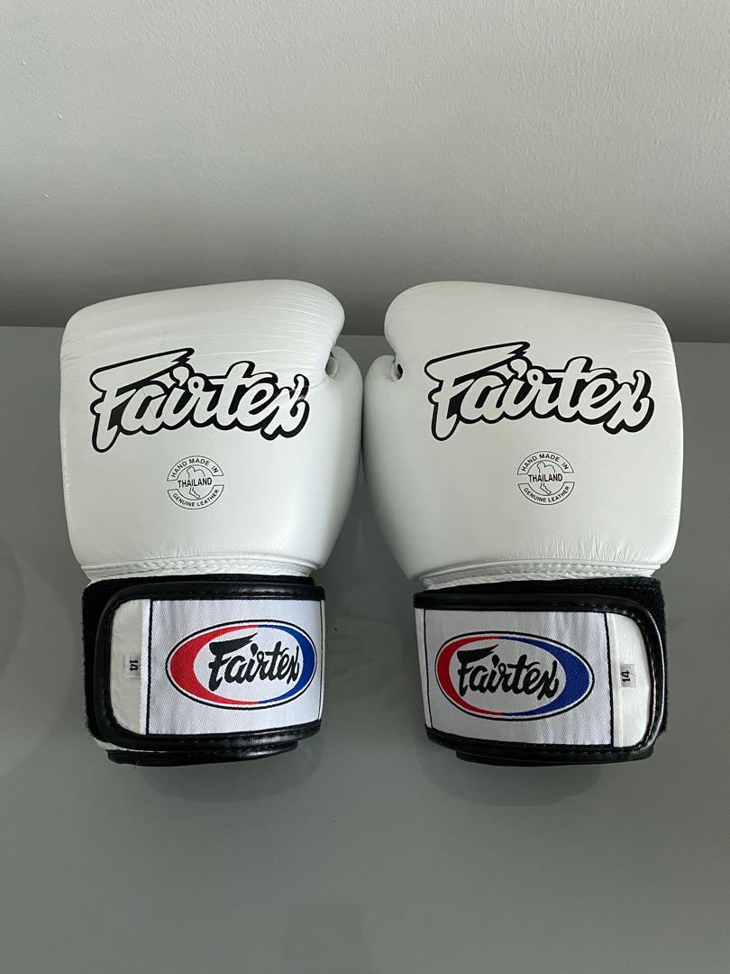 FAIRTEX Full Leather Boxing Gloves in White Size 14oz, Sports Equipment