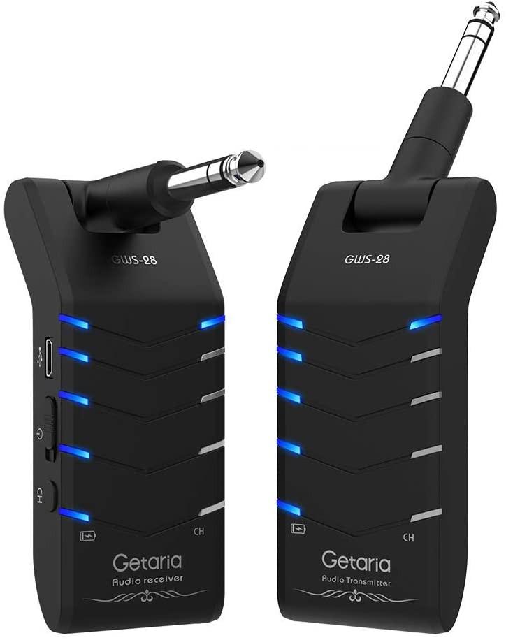 Getaria 2.4GHz Wireless Guitar System Double Track Stereo Wireless Guitar Transmitter and Receiver 5 Channels Electric Guitar Bass Keyboard 