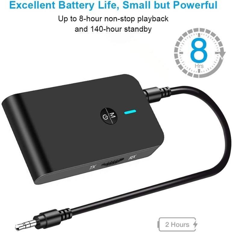 H1030 Aigital Bluetooth Transmitter Receiver 3 in 1 Bluetooth 5.0 Transmitter Receiver Wireless Audio Adapter with 3.5 mm Audio Cable for TV Headphones Home Stereo System and Car Sound Systems etc Aud...