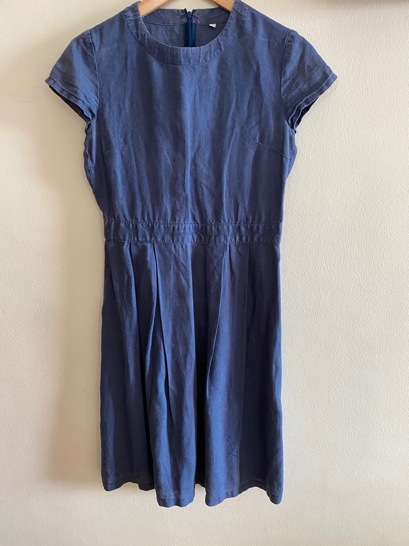 Muji French Linen Dress in Blue, Women's Fashion, Dresses & Sets ...