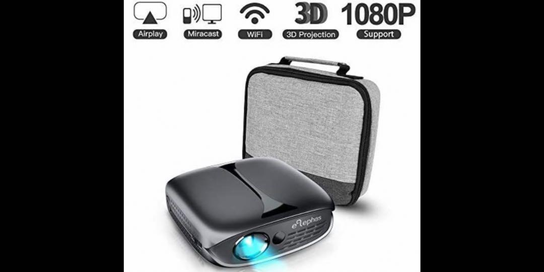 Projector ELEPHAS 3D Mini Projector, ELEPHAS 100 ANSI Lumen WiFi DLP Portable Pico Video
