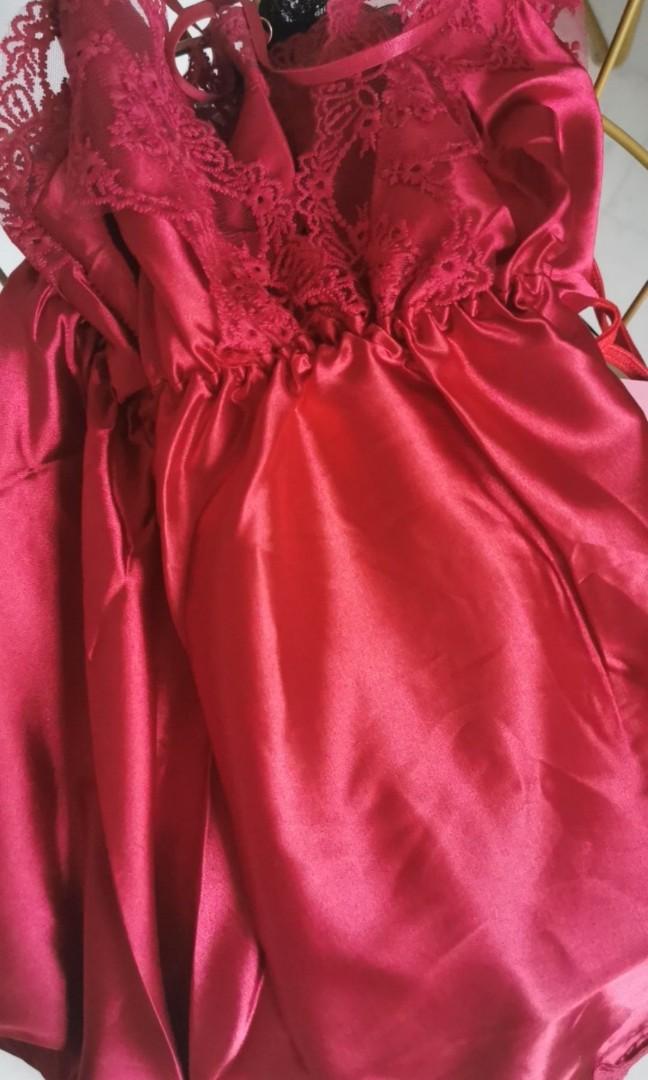 Red silk nightdress on sale