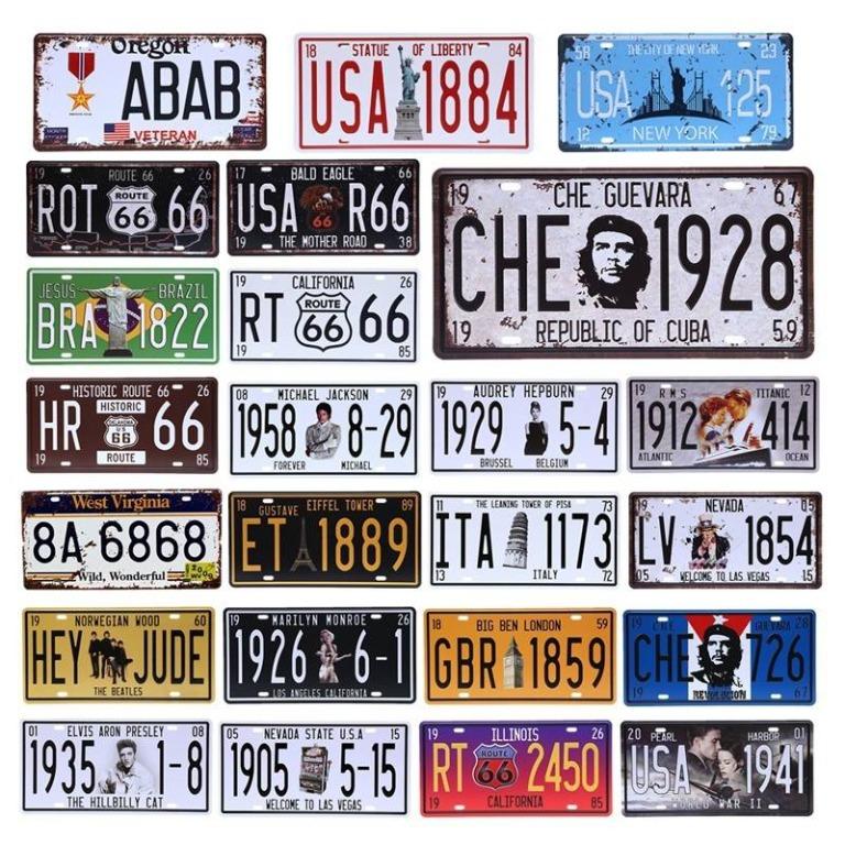 Vintage Car Number Metal License Sign Plate Metal Tin Signs Garage Bar