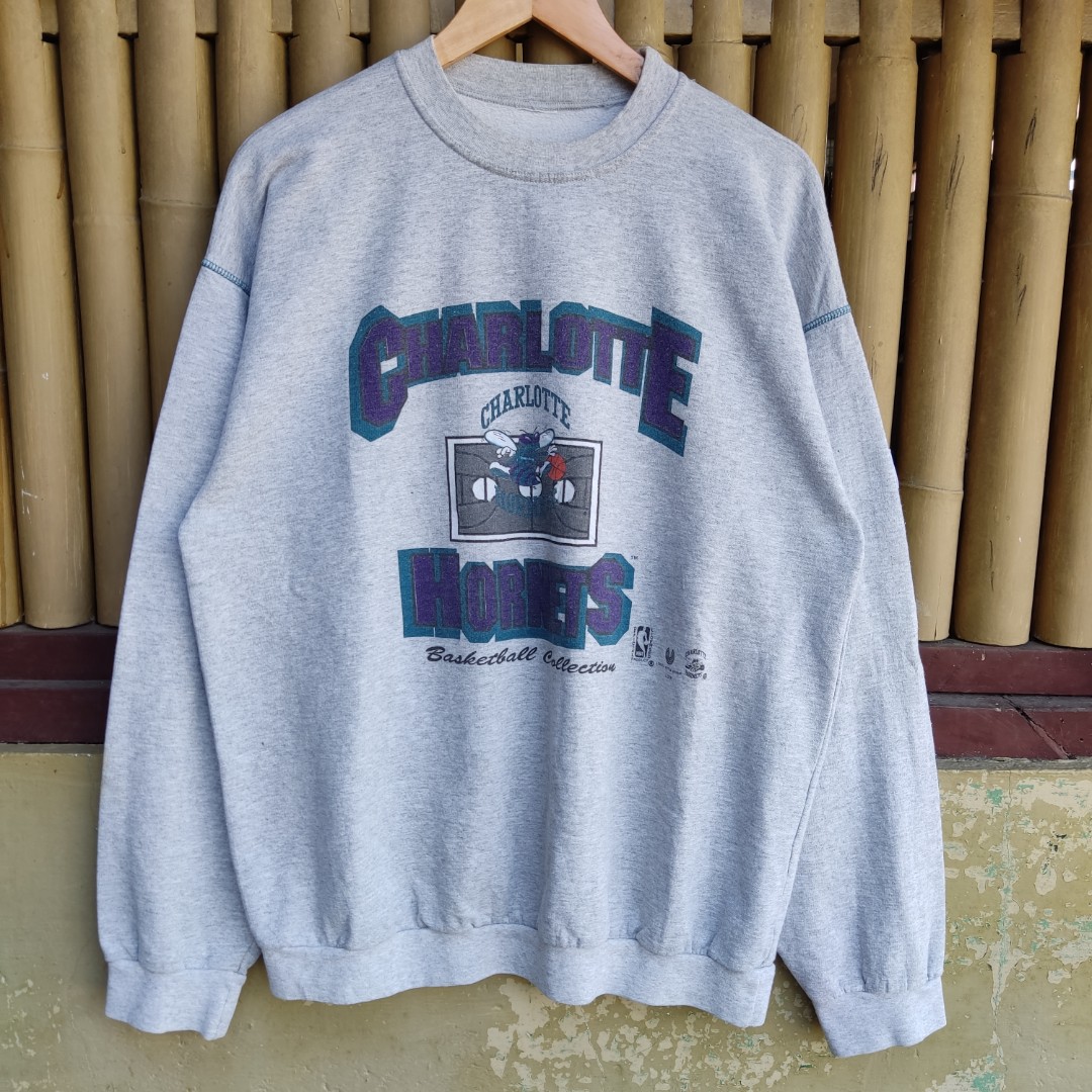 ShopCrystalRags Charlotte Hornets, NBA One of A Kind Vintage Sweatshirt with Three Crystal Star Design