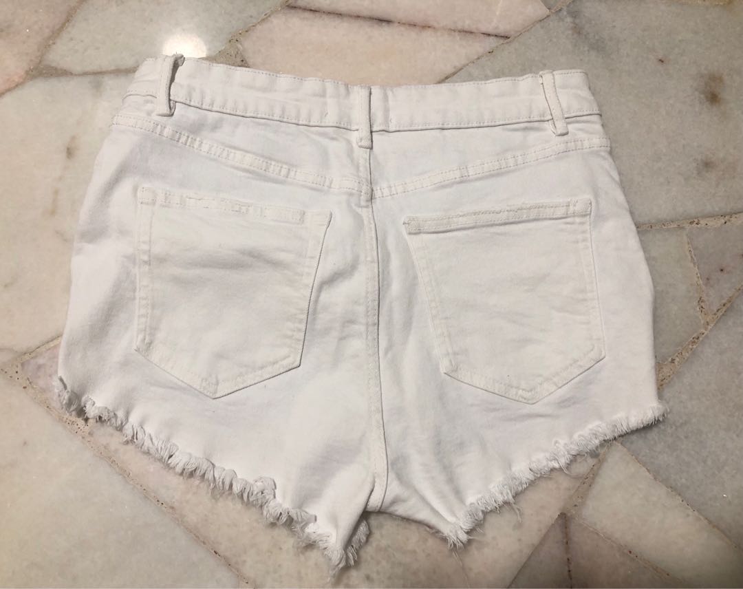 [UK 10/ US 6] BN Zara High-Waist Denim Shorts - White, Women's Fashion ...