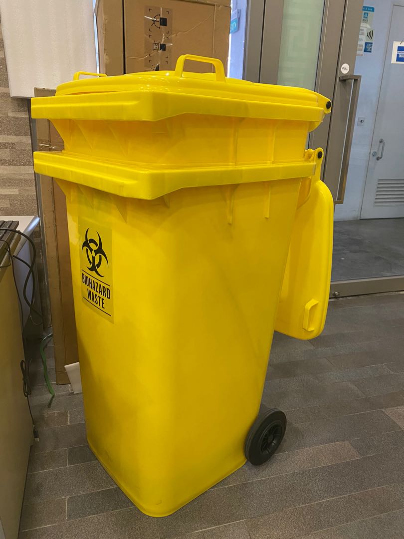 240L Yellow Biohazard Bin comes with Biohazard logo sticker, Furniture