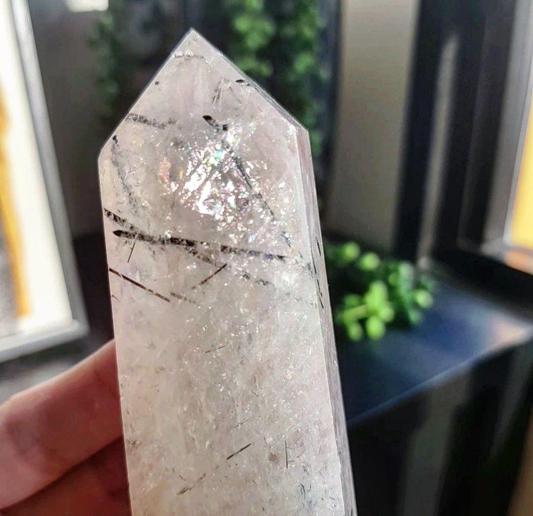 Clear quartz with black tourmaline needles top