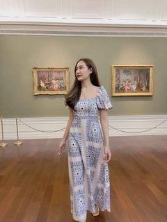 Blue pattern maxi dress