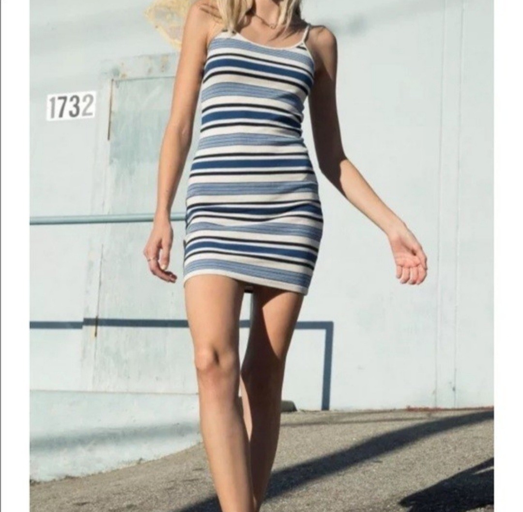 BM blue striped bodycon dress Women s Fashion Dresses Sets
