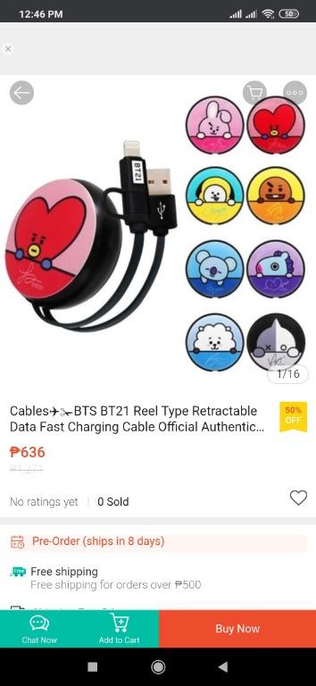 BTS Retractable Cable Type C/Micro Usb (BTS Original Merch) (Category: Chargers & Cables) located in Las Pinas. Submitted by mikko.gomez (Listing ID 1121031310, Image 3). Description: For sale BTS Original Merch Rectractable Cable For android Type C / Micro USB Unused new RFS: nadoble order, benta nalang mura. Fix price pass sa barat mura na yan. 350 only Meetup: Las Piñas Area.