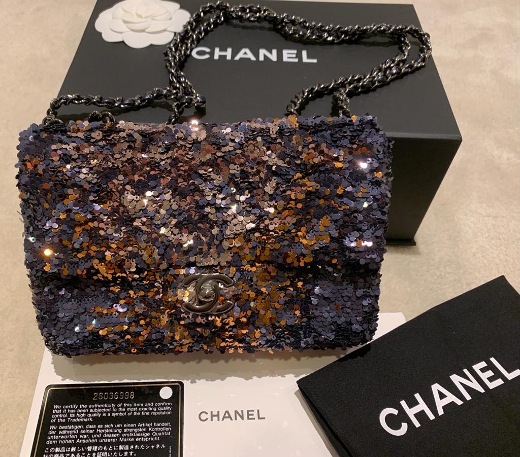 Timeless Rare Chanel sequin classic flap bag Blue ref194199  Joli Closet