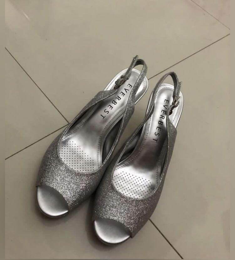 Everbest glitter heels grey, Fesyen 