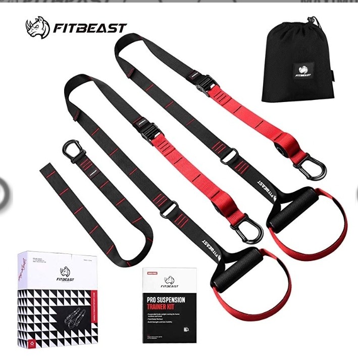 FitBeast Suspension Trainer Kit Fitness Training Suspension Training Bands Professional Gym Fitness Training Straps Complete Full Body Workouts Kit for Travel Home Gym Workout Sports Equipment Exercis...