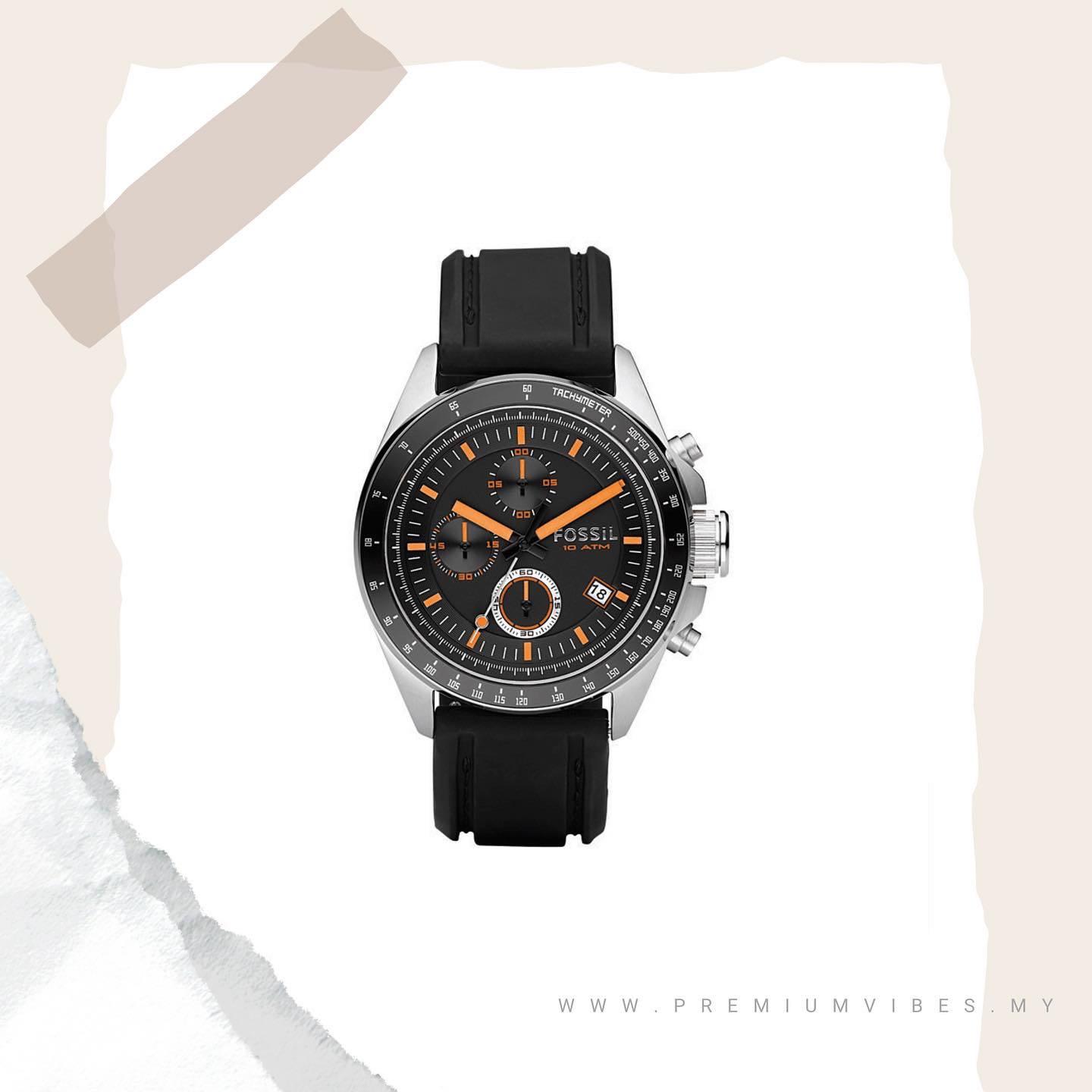 Fossil decker chronograph black silicone watch outlet