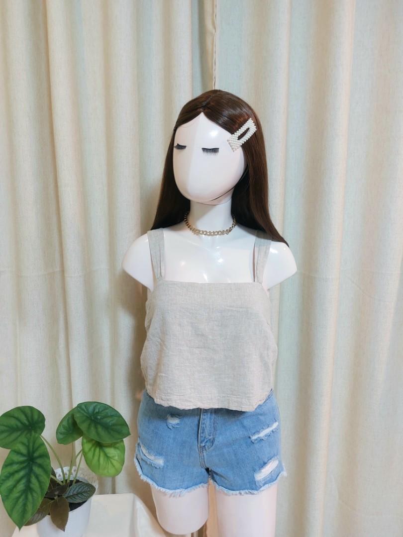 Glassons Linen Crop Top, Women's Fashion, Tops, Sleeveless on Carousell