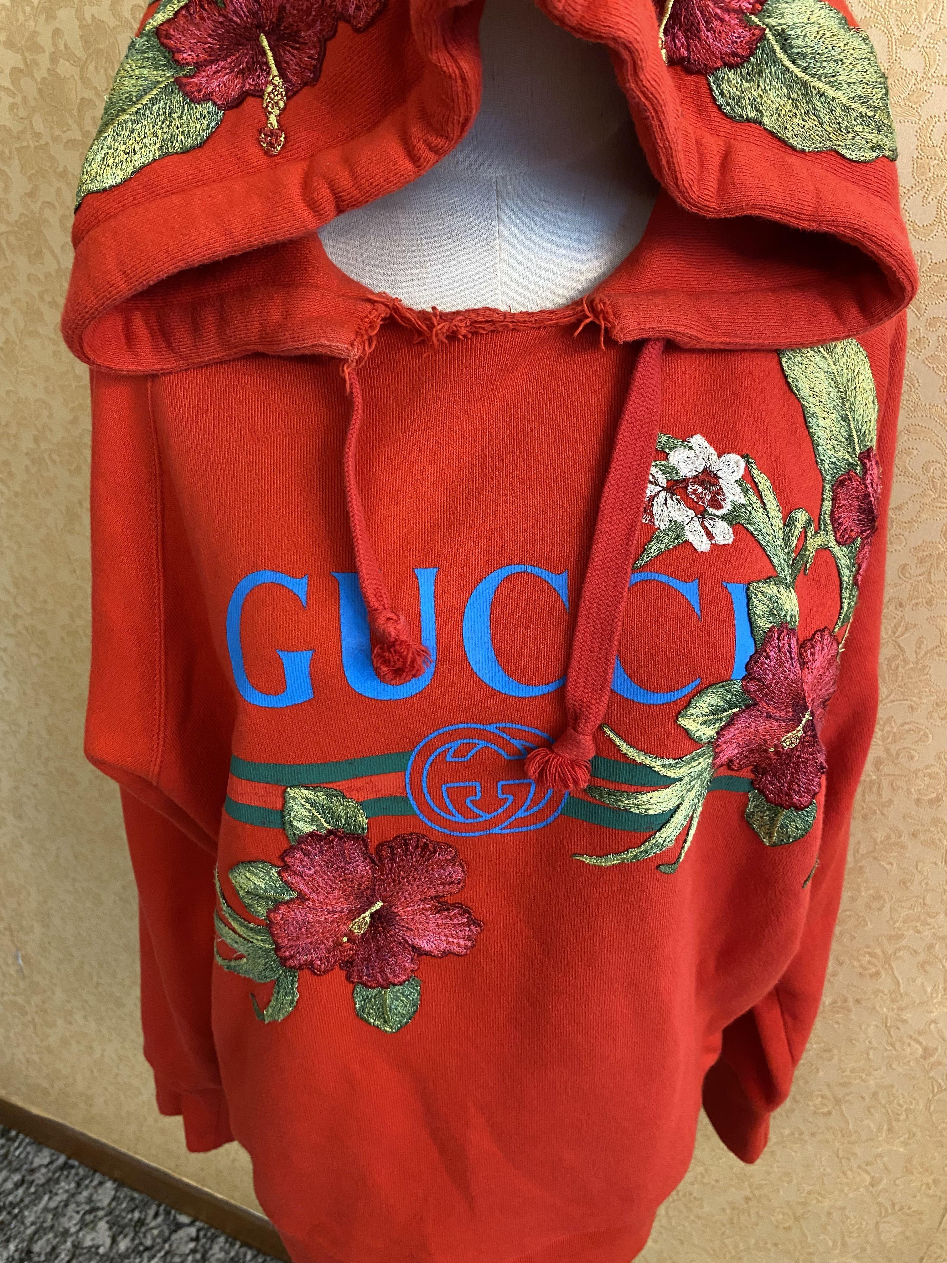 Red gucci hotsell hoodie with flowers
