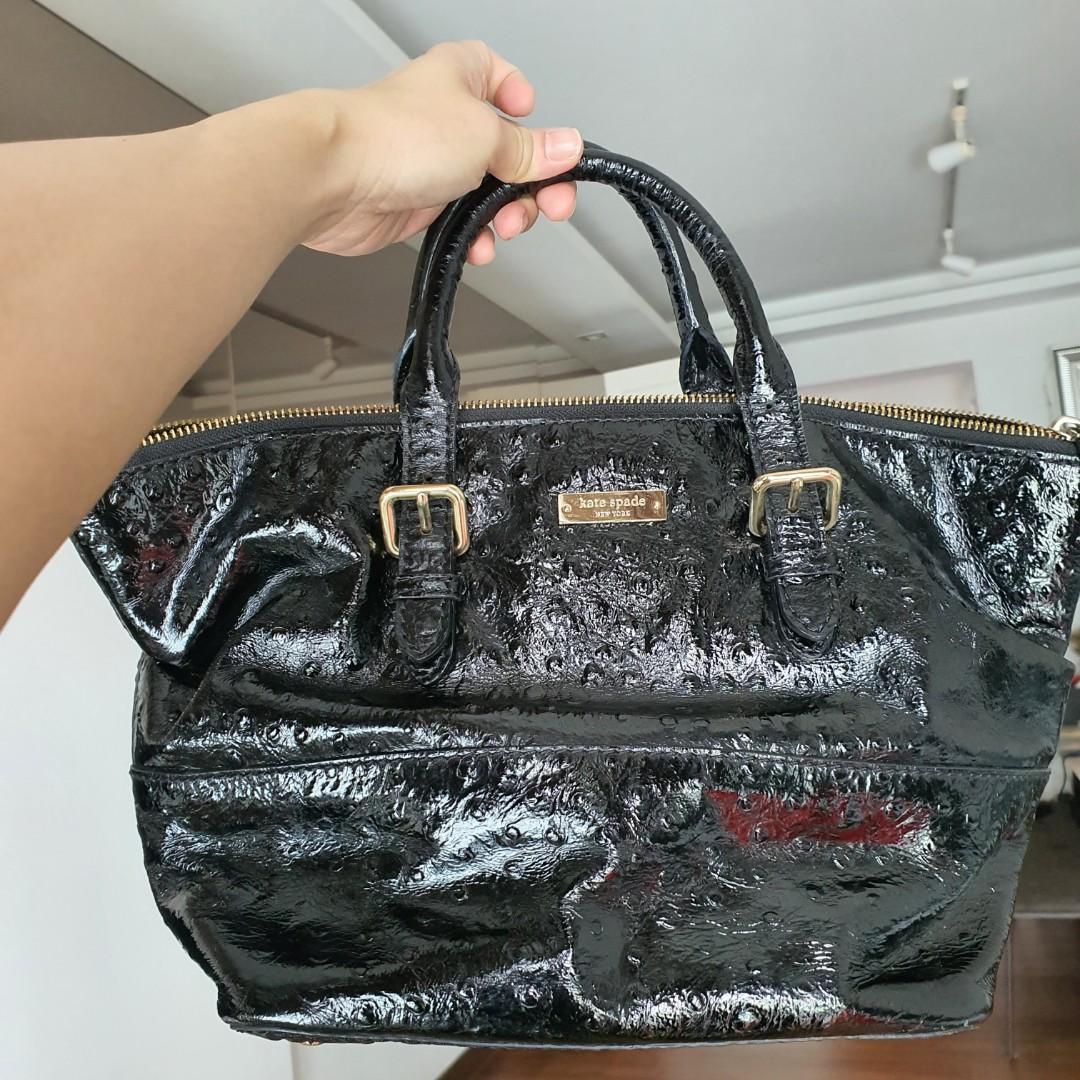 Kate spade ostrich leather Black handle bag Women s Fashion Bags Wallets Tote Bags on Carousell