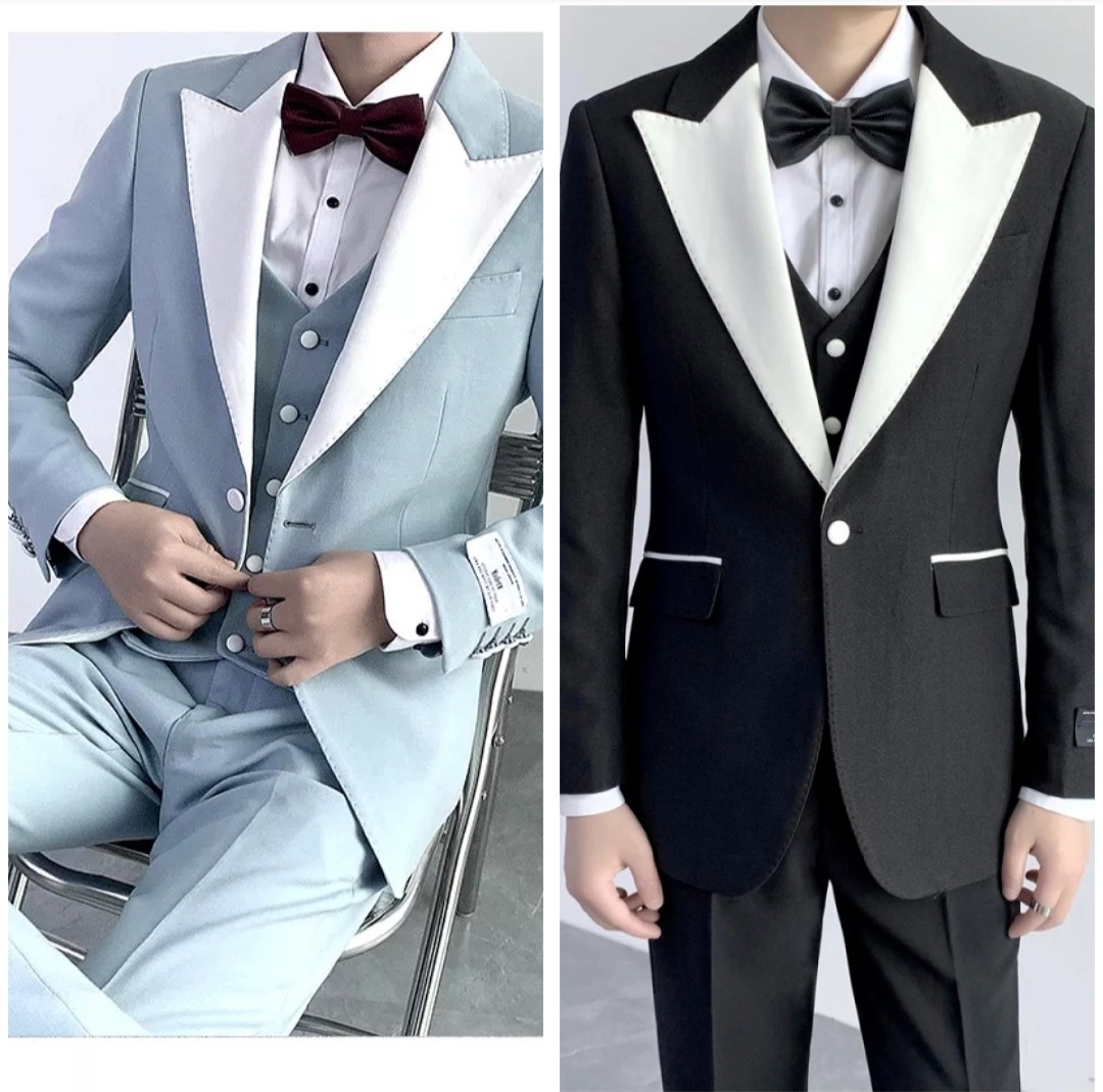 Men suit coat wedding suits light blue black formal suits3 pc suit