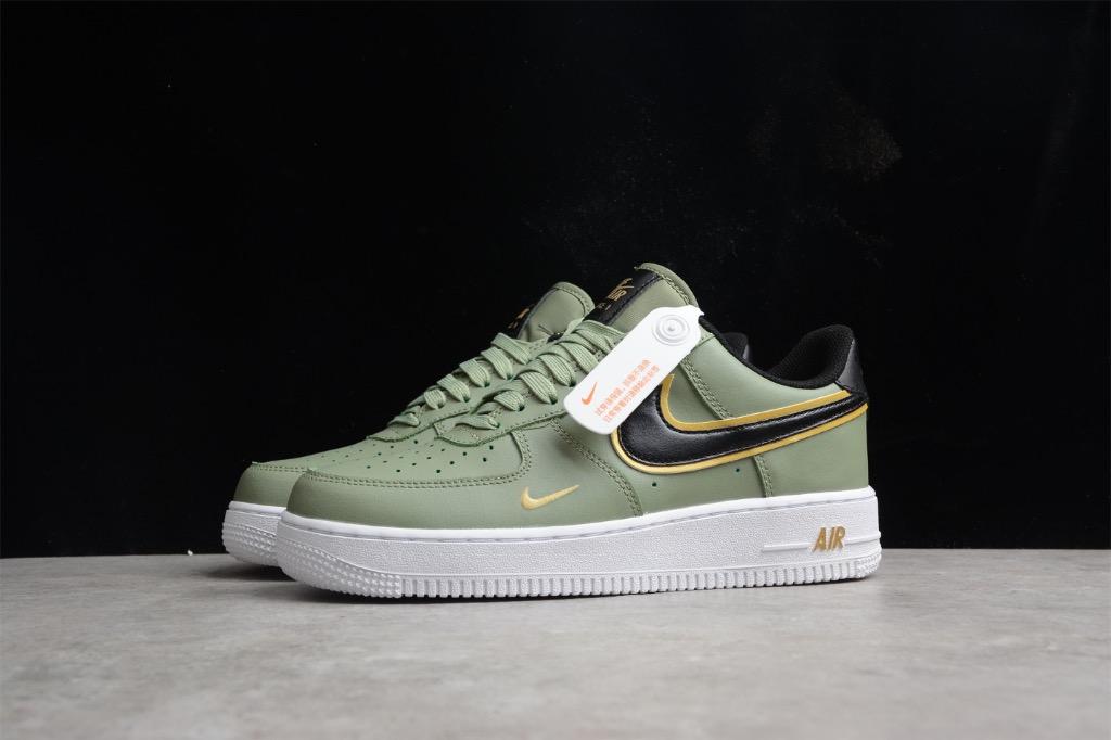 Men's Nike Air Force 1 Low '07 LV8 Double Swoosh Olive Gold Black Sneakers  in Oil Green/Metallic Gold/Whi…