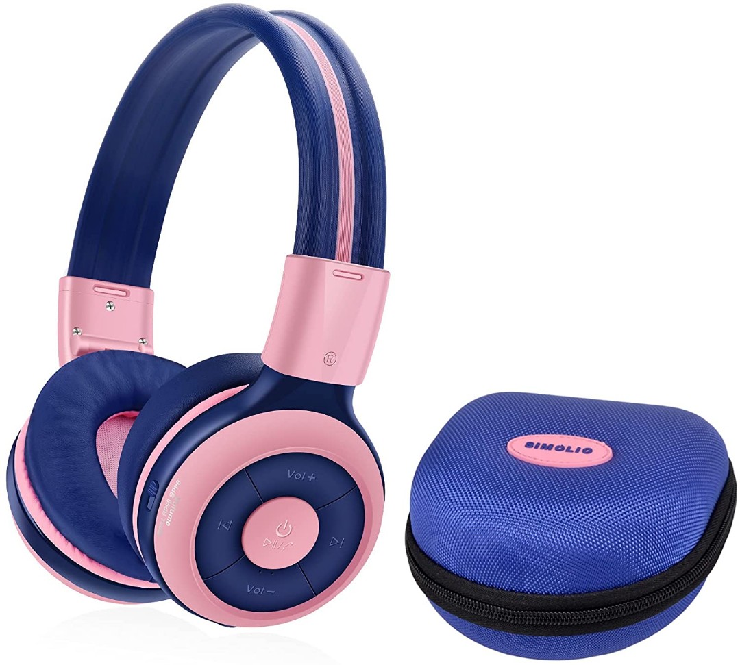 SIMOLIO Bluetooth Kids Headphones with Volume Limit Safe Share Jack Pink Audio Headphones Headsets on Carousell