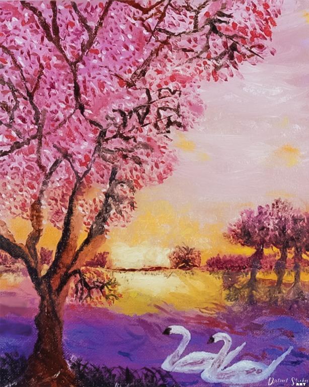 Pink Tree Acrylic Painting by Sindhu Kumar