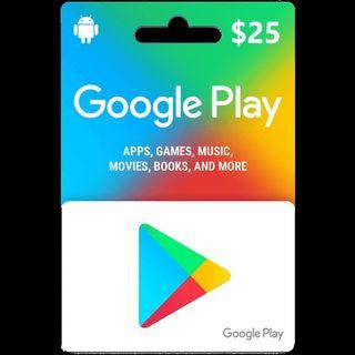 Voucher Gift Card Google Play 25$