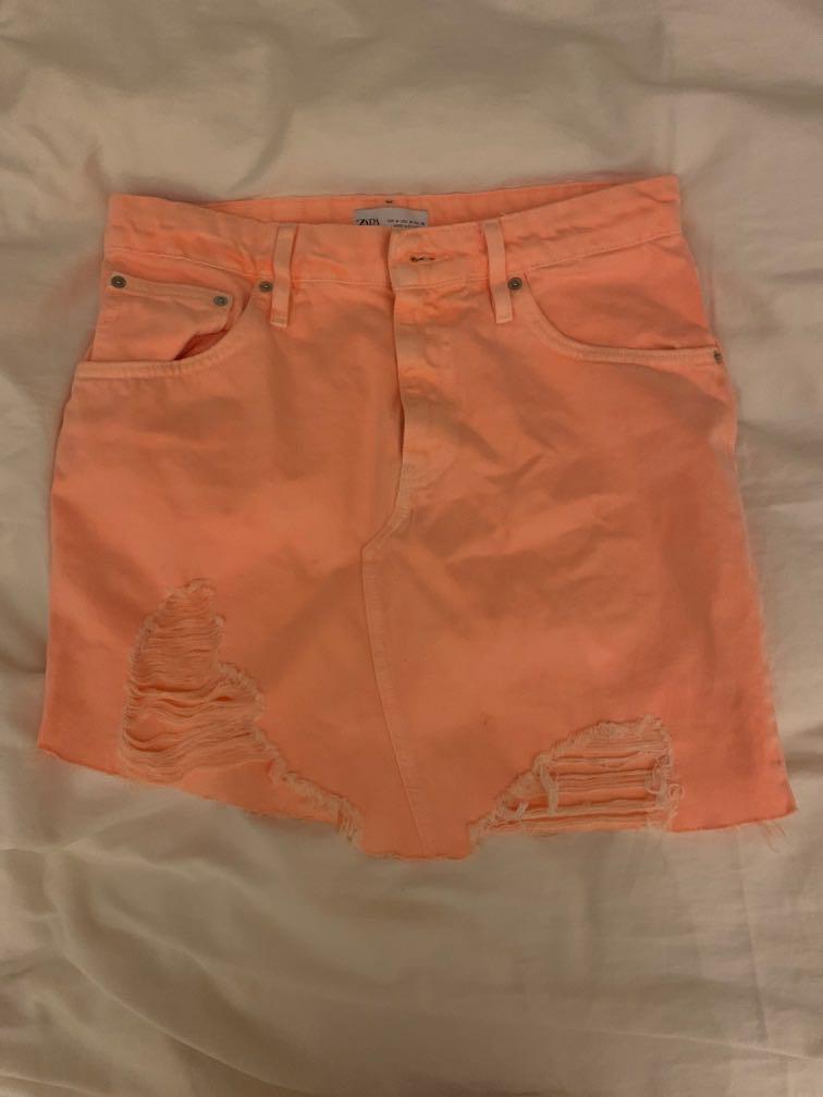 Orange ripped denim skirt discount