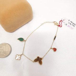 18k Saudi Gold Bracelet Leaf Green White Clove Brown Butterfly Red Heart VC.A 7" - 7.5" bb