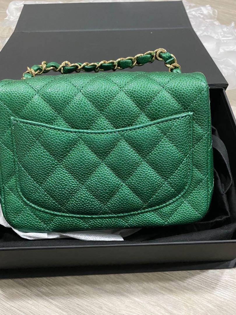 18S Emerald Green Chanel Mini Square, Luxury, Bags & Wallets on Carousell