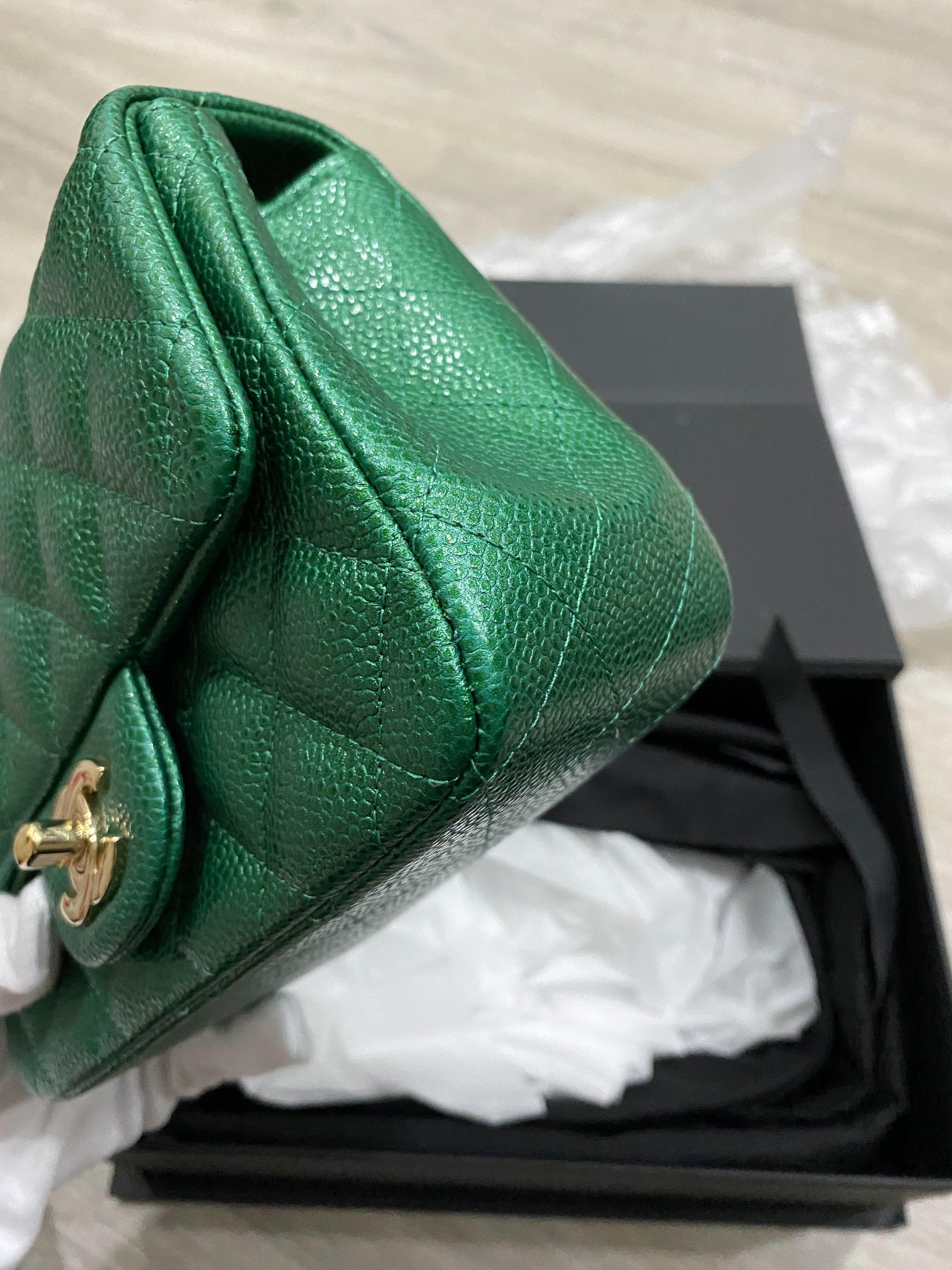 18S Emerald Green Chanel Mini Square, Luxury, Bags & Wallets on Carousell