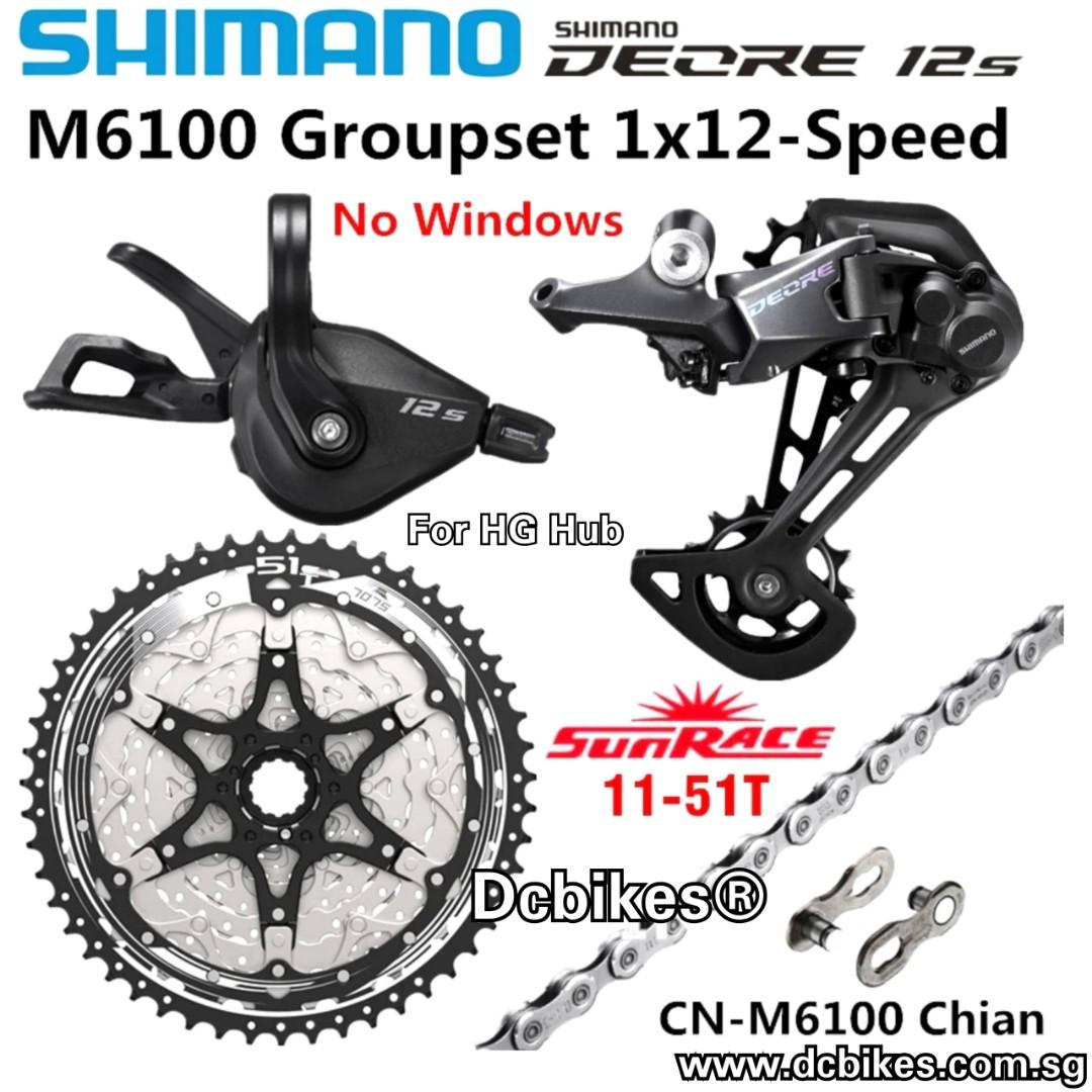 Shimano 12 Speed Deore M6100 SLX M7100 XT M8100 HG 12 Speed Sunrace 51T Groupset Dcbikes Suitable for 9 10 11 Speed HG Hub M 6100 328 M