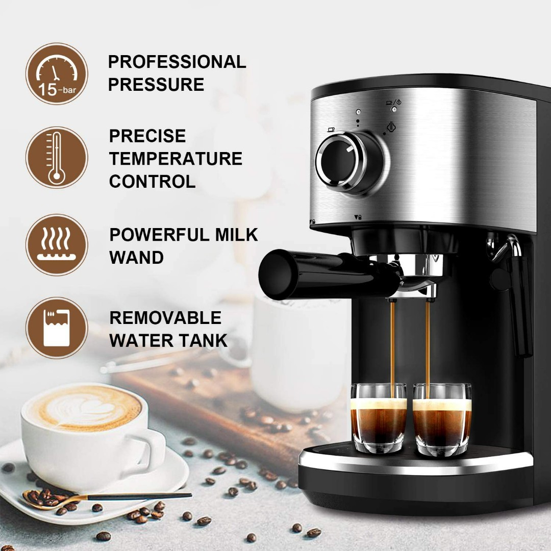Bonsenkitchen Espresso Machine ,15 Bar Coffee Machine With Foaming Milk