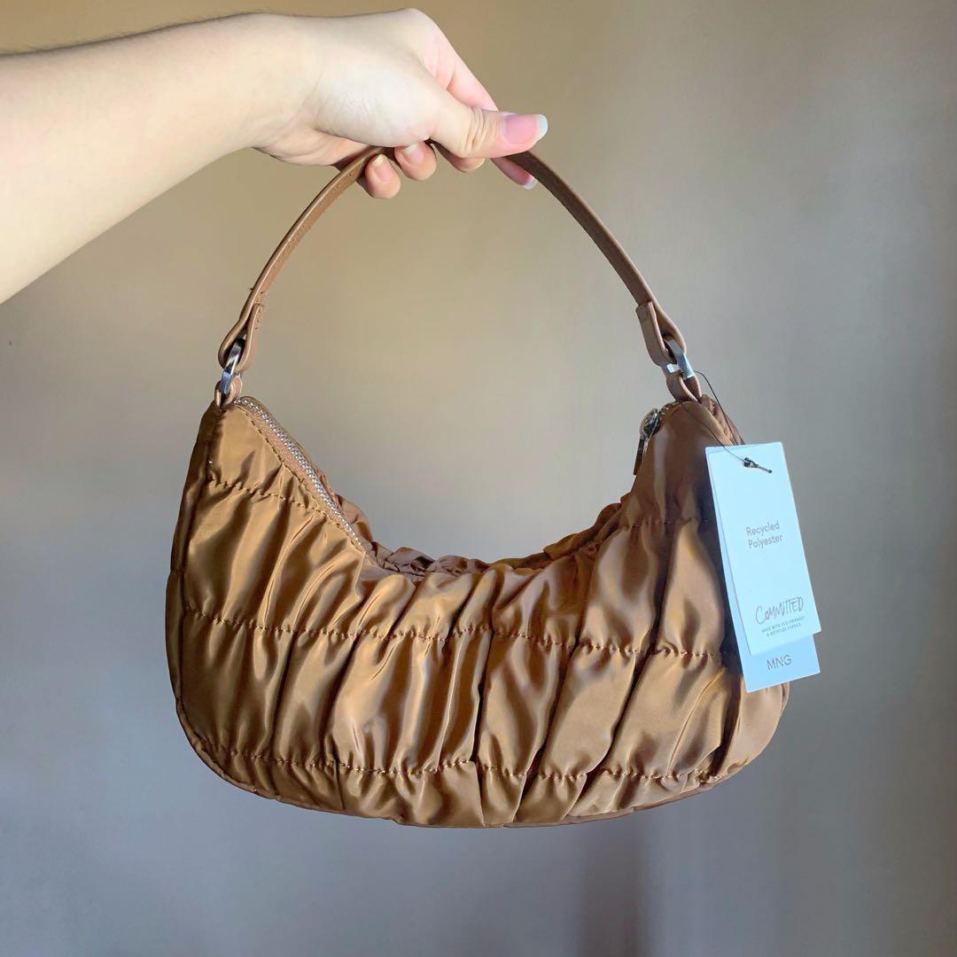 Brandnew Mango Brown Nylon Baguette quilted hand bag