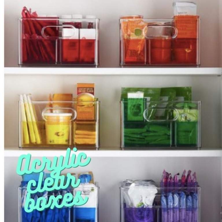 Clear Acrylic Containers Bookcase Shelves Pantry Wardrobe, Furniture