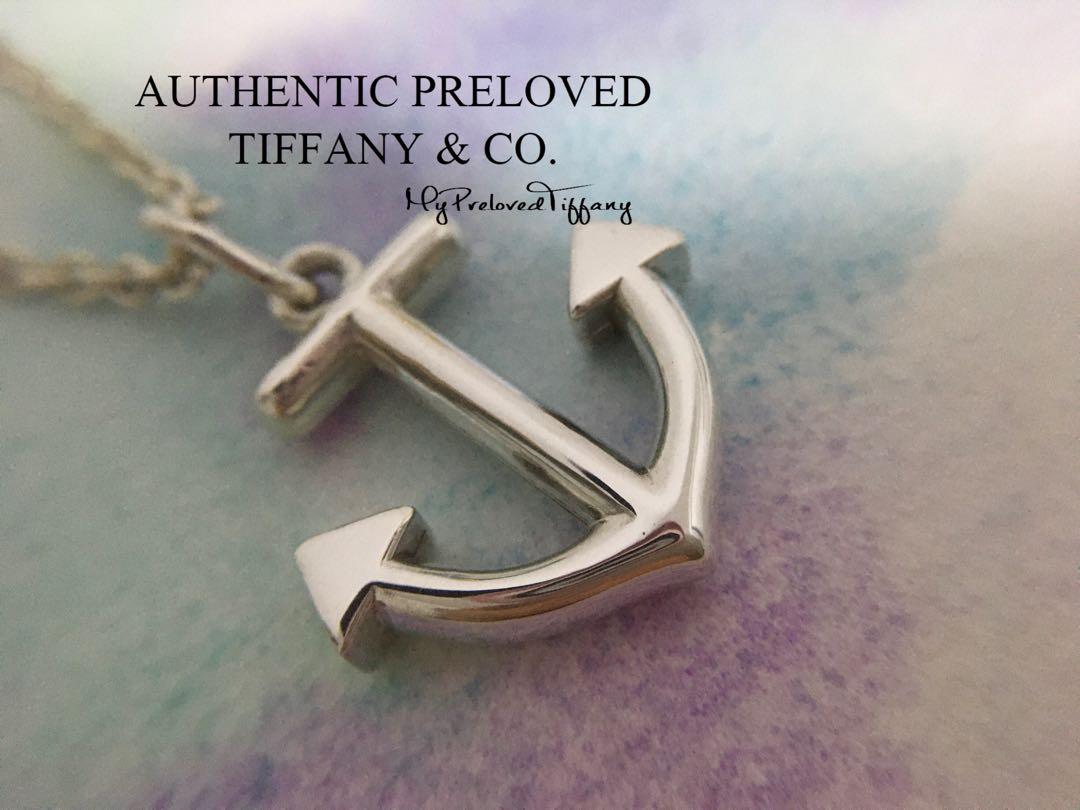 Excellent Authentic Tiffany Co. Vintage Nautical Anchor Necklace Silver 16
