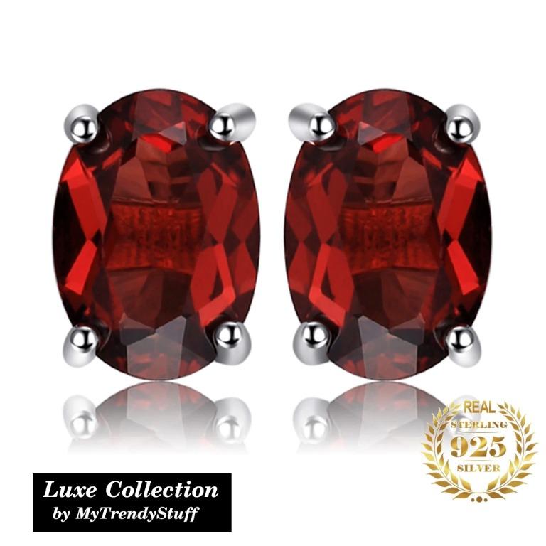 Gorgeous 2ct Natural Red Garnet Stud Earrings Women s Fashion