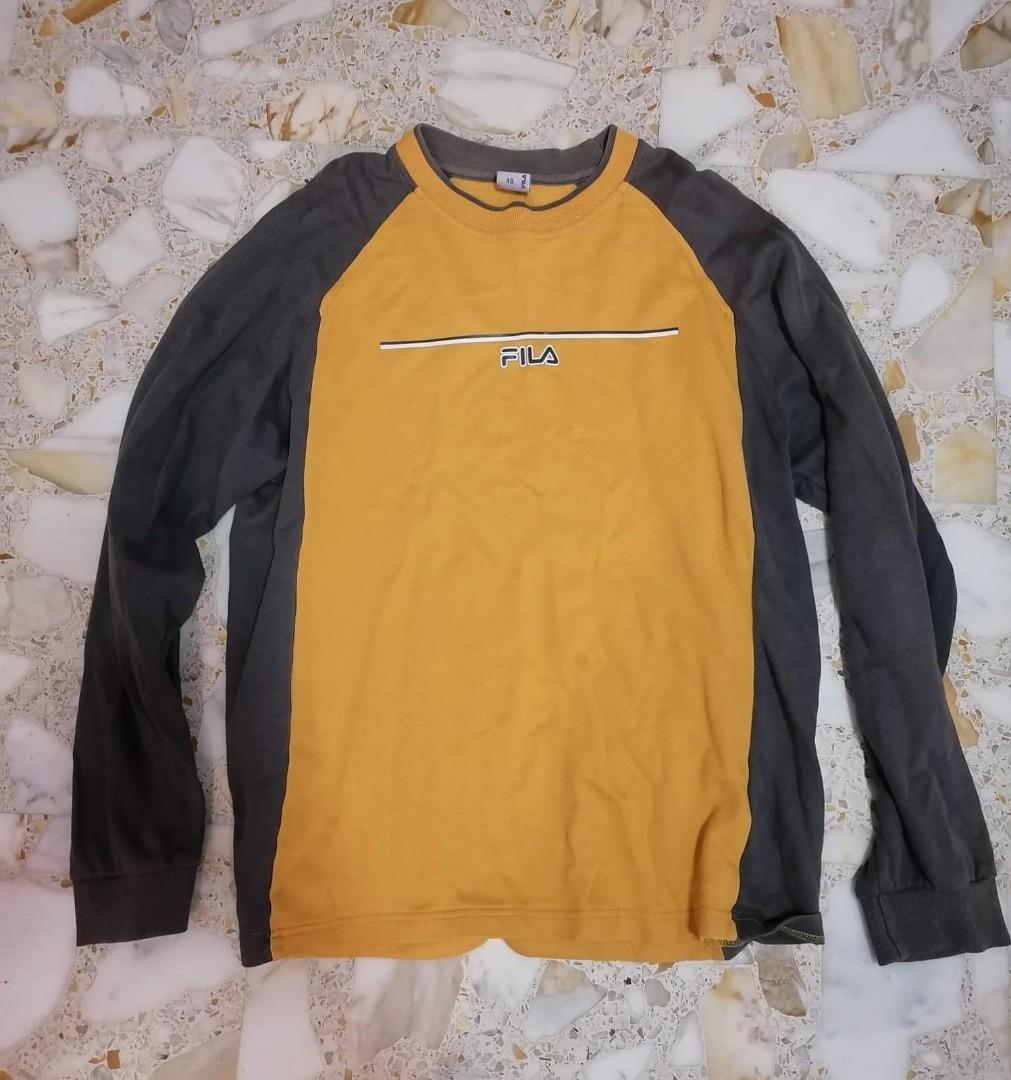 midler forpligtelse usikre Fila Yellow and Grey long sleeve sweat shirt, Men's Fashion, Tops & Sets,  Tshirts & Polo Shirts on Carousell